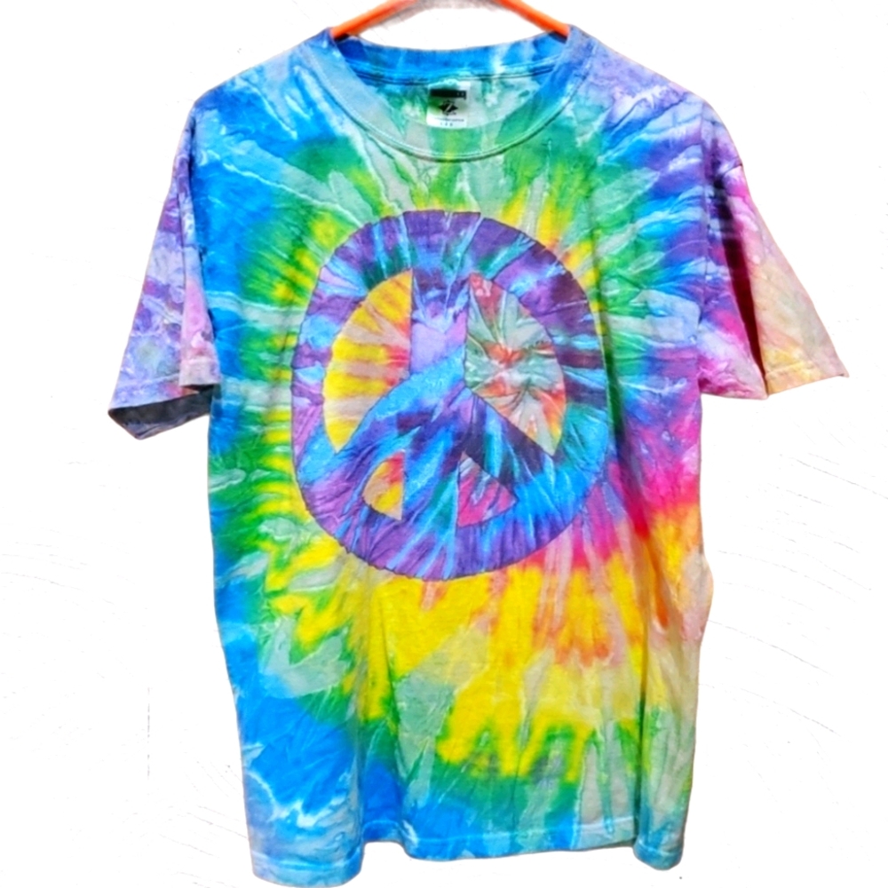Tie Dye T-shirt Colorful w/Peace Sign Size Large